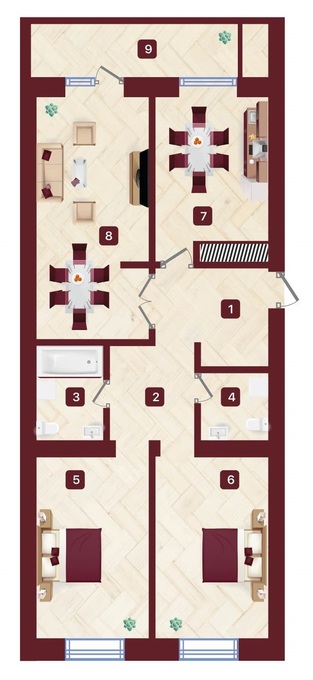 Планировка 3-комнатные квартиры, 81.1 m2 в ЖК Avalon, в г. Шымкента
