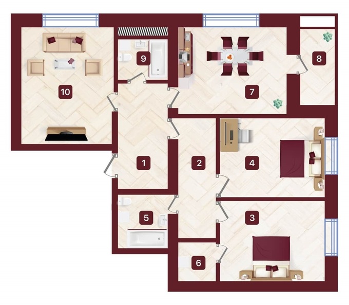 Планировка 3-комнатные квартиры, 93.12 m2 в ЖК Avalon, в г. Шымкента