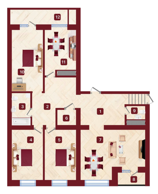 Планировка 4-комнатные квартиры, 192.39 m2 в ЖК Avalon, в г. Шымкента