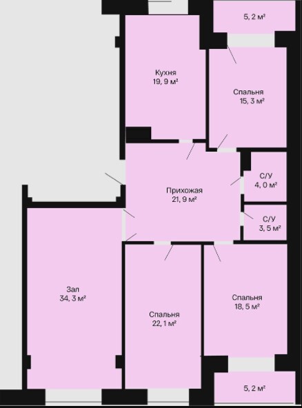 Планировка 4-комнатные квартиры, 144.8 m2 в ЖК Baspana, в г. Атырау