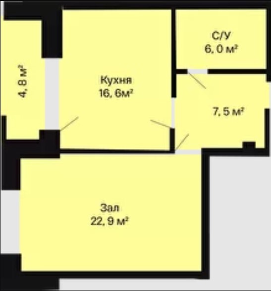 Планировка 1-комнатные квартиры, 55.5 m2 в ЖК Baspana, в г. Атырау