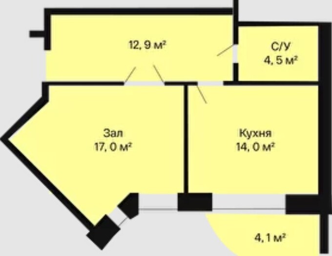 Планировка 1-комнатные квартиры, 52.2 m2 в ЖК Baspana, в г. Атырау