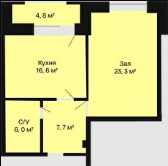 Планировка 1-комнатные квартиры, 55.1 m2 в ЖК Baspana, в г. Атырау