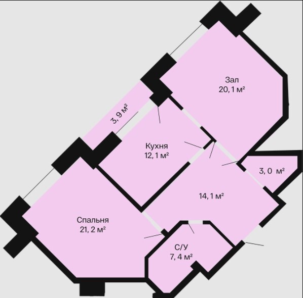 Планировка 2-комнатные квартиры, 88.6 m2 в ЖК Baspana, в г. Атырау