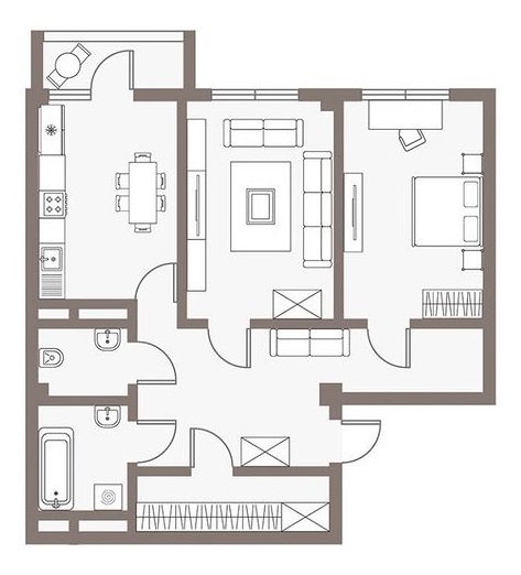 Планировка 2-комнатные квартиры, 71.7 m2 в ЖК Levitas, в г. Алматы