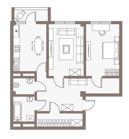 Планировка 2-комнатные квартиры, 71.6 m2 в ЖК Levitas, в г. Алматы