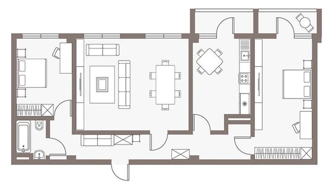 Планировка 3-комнатные квартиры, 69.1 m2 в ЖК Levitas, в г. Алматы