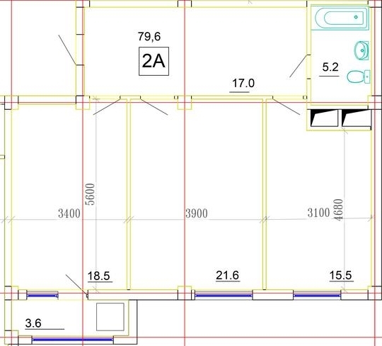 Планировка 2-комнатные квартиры, 79.6 m2 в ЖК Шахар Плаза, в г. Актау