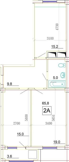 Планировка 2-комнатные квартиры, 65.8 m2 в ЖК Шахар Плаза, в г. Актау