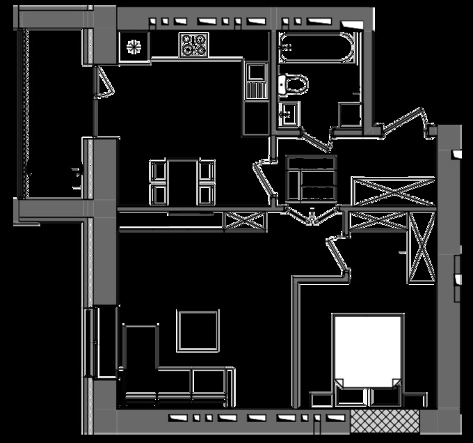 Планировка 1-комнатные квартиры, 55.1 m2 в ЖК Байсанат, в г. Караганды