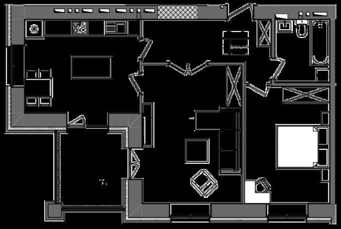 Планировка 2-комнатные квартиры, 68.8 m2 в ЖК Байсанат, в г. Караганды