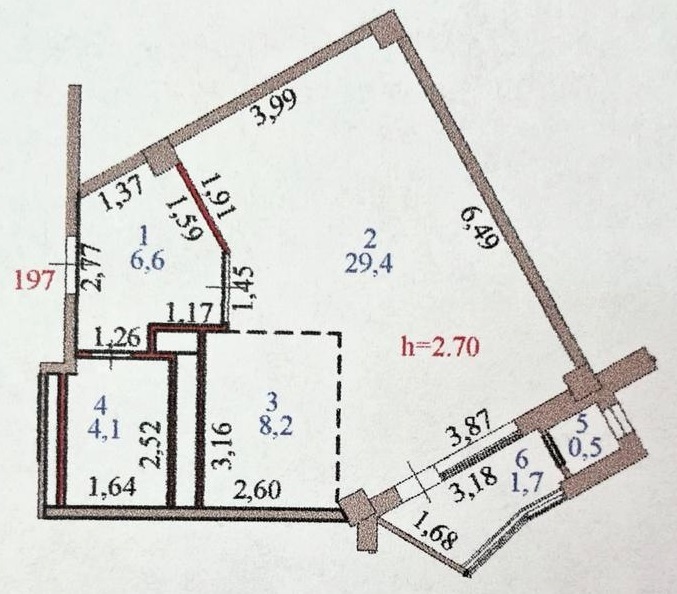 Планировка 1-комнатные квартиры, 50.5 m2 в ЖК Мирадж, в г. Нур-Султана (Астаны)