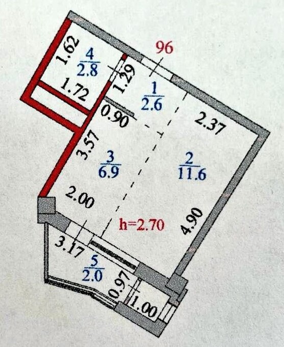 Планировка Студии квартиры, 25.9 m2 в ЖК Мирадж, в г. Нур-Султана (Астаны)