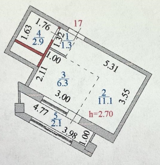 Планировка Студии квартиры, 23.7 m2 в ЖК Мирадж, в г. Нур-Султана (Астаны)