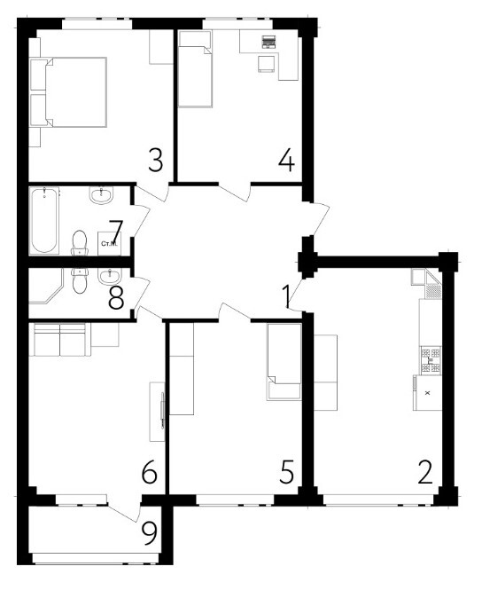 Планировка 4-комнатные квартиры, 106 m2 в ЖК Dolce Vita Residence, в г. Алматы