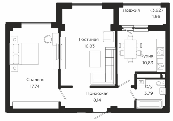 Планировка 2-комнатные квартиры, 59.29 m2 в ЖК Кок жайлау, в г. Нур-Султана (Астаны)