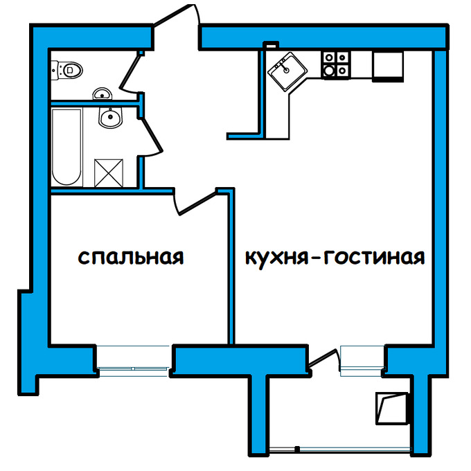 Планировка 1-комнатные квартиры, 52 m2 в ЖК Central, в г. Кокшетау
