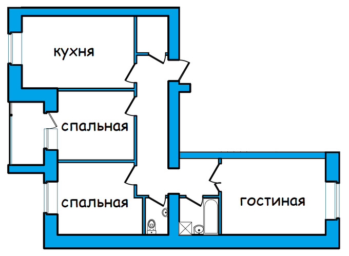Планировка 3-комнатные квартиры, 65 m2 в ЖК Central, в г. Кокшетау