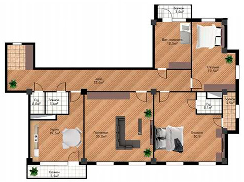 Планировка 5-комнатные квартиры, 172.2 m2 в ЖК Shevchenko, в г. Актау