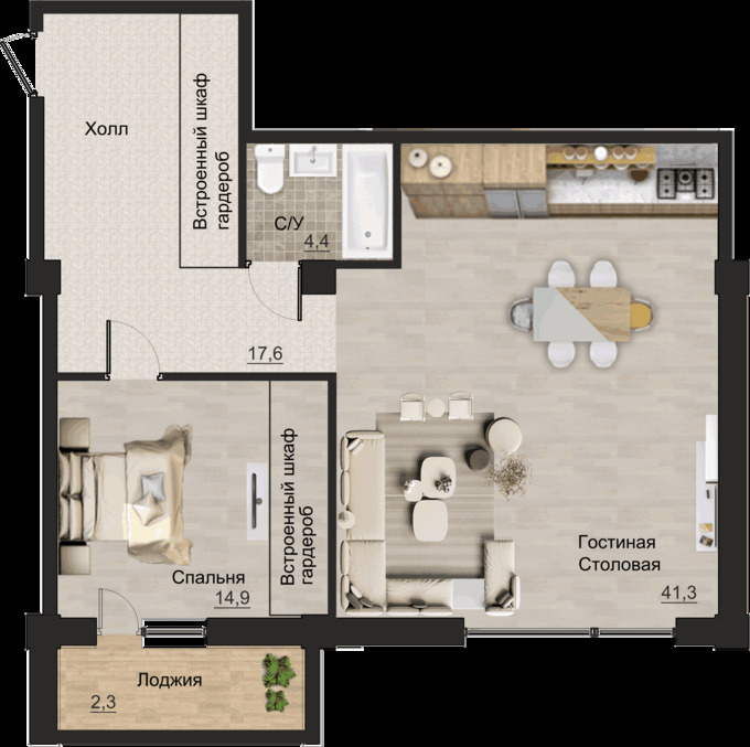 Планировка 1-комнатные квартиры, 80.5 m2 в Клубный дом Lancashire, в г. Алматы