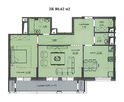 Планировка 2-комнатные квартиры, 80.62 m2 в ЖК Аскер, в г. Нур-Султана (Астаны)