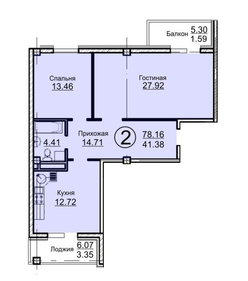 Планировка 2-комнатные квартиры, 78.16 m2 в ЖК Бейбарыс, в г. Нур-Султана (Астаны)