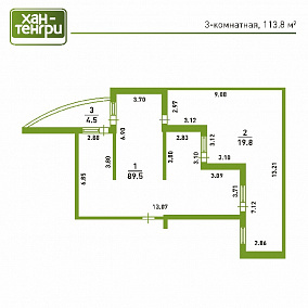 Планировка 3-комнатные квартиры, 113.8 m2 в ЖК Хан Тенгри, в г. Алматы