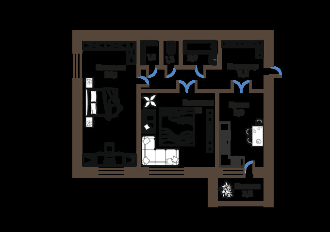Планировка 2-комнатные квартиры, 66.7 m2 в ЖК Classic, в г. Караганды