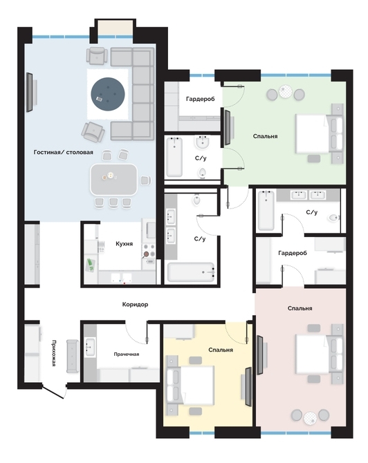 Планировка 4-комнатные квартиры, 170.08 m2 в КД Kings Land Residence, в г. Нур-Султана (Астаны)