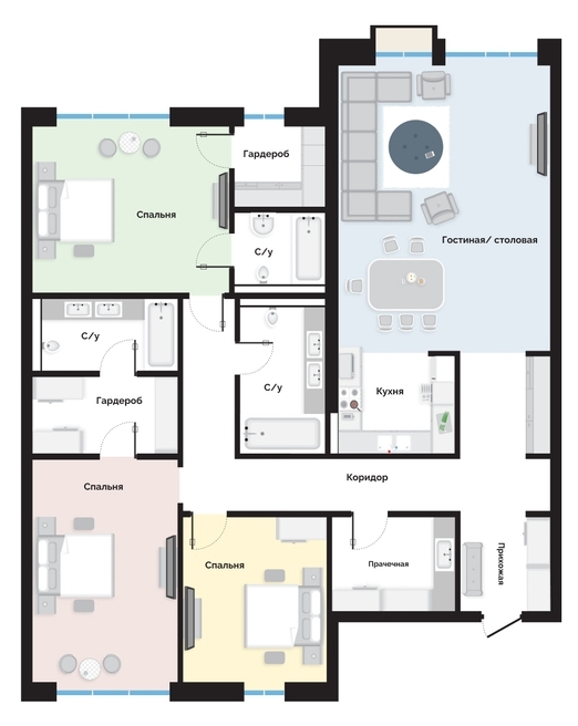 Планировка 4-комнатные квартиры, 170.08 m2 в КД Kings Land Residence, в г. Нур-Султана (Астаны)
