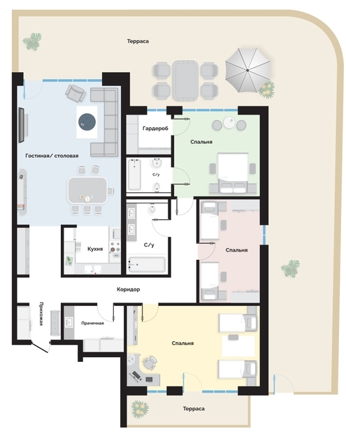 Планировка 4-комнатные квартиры, 162.3 m2 в КД Kings Land Residence, в г. Нур-Султана (Астаны)