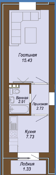 Планировка 1-комнатные квартиры, 30.12 m2 в ЖК Diamond Park, в г. Косшы