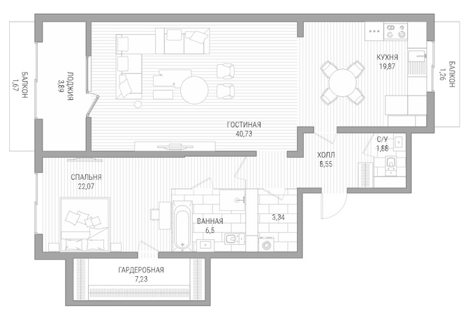 Планировка 2-комнатные квартиры, 118.52 m2 в ЖК Lumiere, в г. Алматы