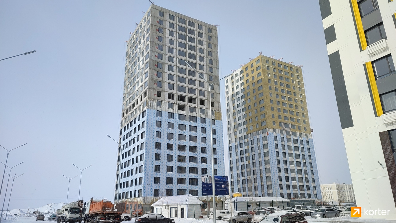 Ход строительства Sezim Qala. Baqyt Towers - Ракурс 1, февраль 2024