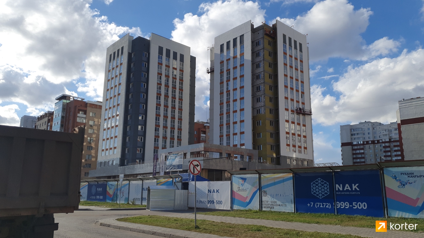 Ход строительства ЖК на Кошкарбаева / Айнаколь - Ракурс 1, сентябрь 2020