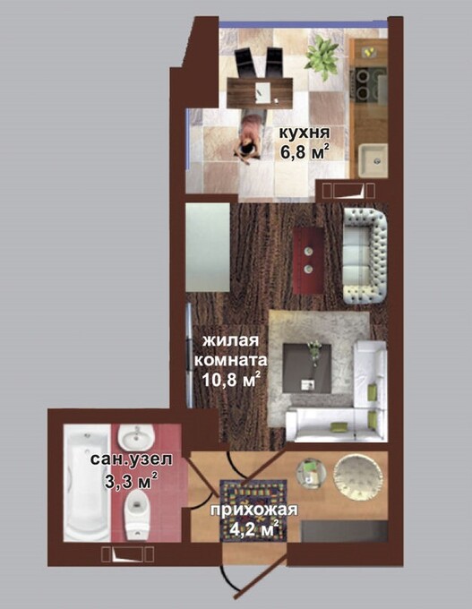 Планировка 1-комнатные квартиры, 25.1 m2 в ЖК Boiar House 7, в г. Кишинёва