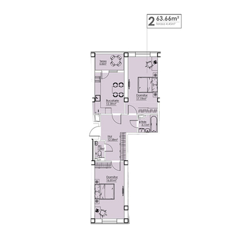 Планировка 2-комнатные квартиры, 63.66 m2 в ЖК Metropolis, в г. Кишинёва