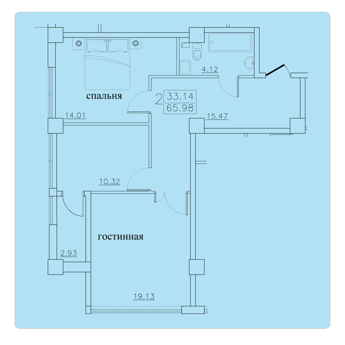 Планировка 2-комнатные квартиры, 65.98 m2 в ЖК Pietrarilor, в г. Кишинёва