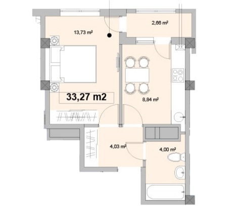 Schița 1 camere apartamentului, 33.27 m2 în Complex Green Park Home, Chişinău
