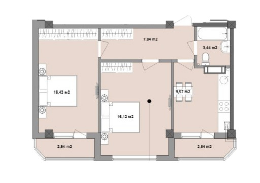 Планировка 2-комнатные квартиры, 58.07 m2 в ЖК Cosmescu, в г. Кишинёва