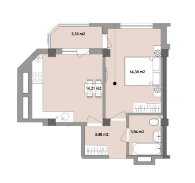 Планировка 1-комнатные квартиры, 39.74 m2 в ЖК Cosmescu, в г. Кишинёва
