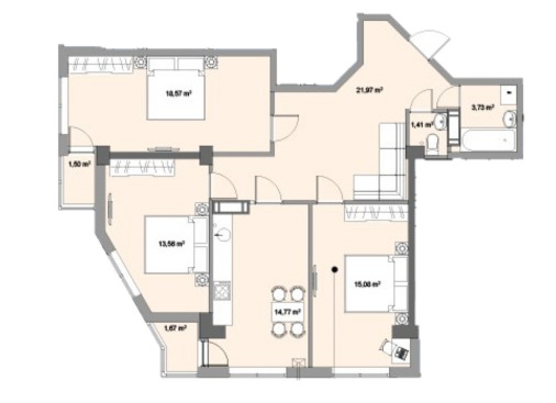 Schița 3 camere apartamentului, 92.26 m2 în str. Nicolae Testemițanu, 29, Chişinău