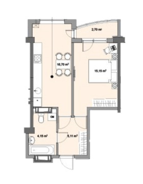 Schița 1 camere apartamentului, 43.81 m2 în str. Nicolae Testemițanu, 29, Chişinău