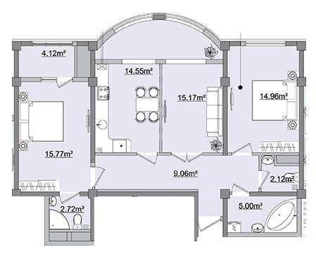 Schița 3 camere apartamentului, 83.47 m2 în Complex Green Park Home, Chişinău