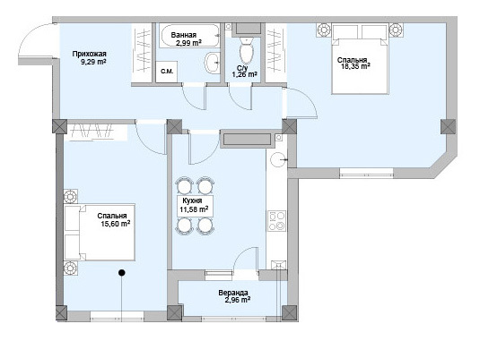 Планировка 2-комнатные квартиры, 60.42 m2 в ЖК Ashabad, в г. Кишинёва