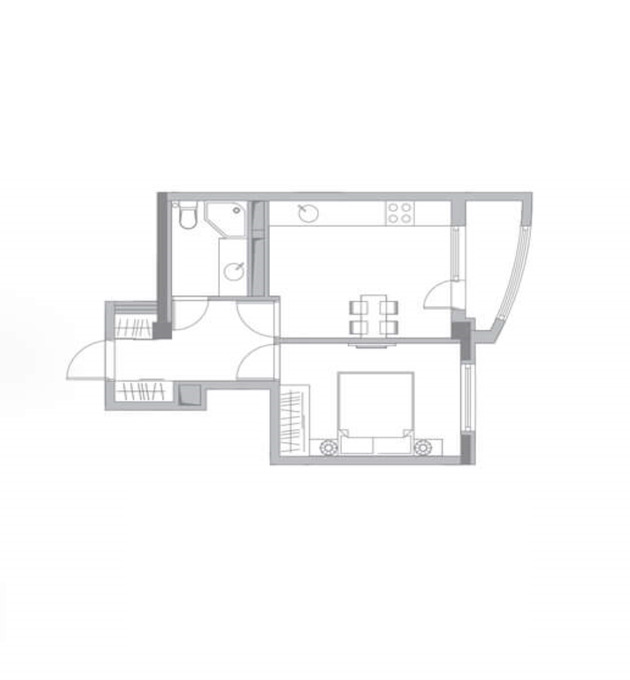 Планировка 2-комнатные квартиры, 38.11 m2 в ЖК My Life, в г. Кишинёва