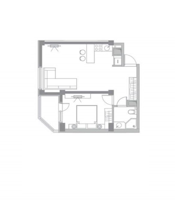 Планировка 2-комнатные квартиры, 44.62 m2 в ЖК My Life, в г. Кишинёва