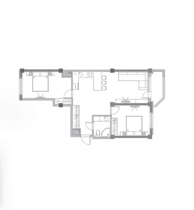 Планировка 3-комнатные квартиры, 62.54 m2 в ЖК My Life, в г. Кишинёва