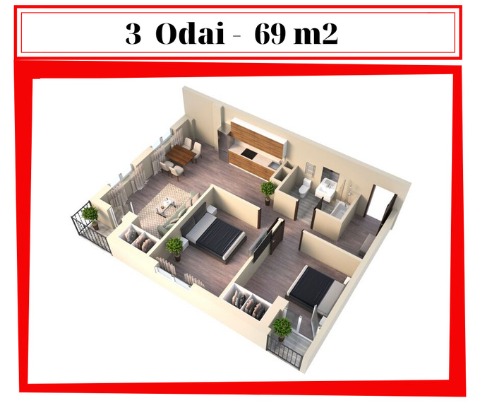 Планировка 3-комнатные квартиры, 69 m2 в ЖК Atelierelor 2,4,6, в г. Кишинёва