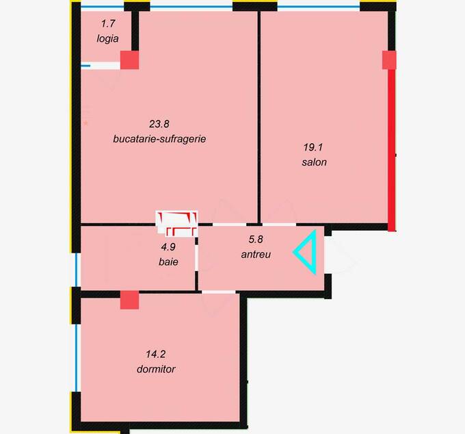 Schița 3 camere apartamentului, 69.5 m2 în Estate Art Residence, Chişinău
